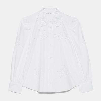 Poplin Shirt With Perforated Embroidery from Zara