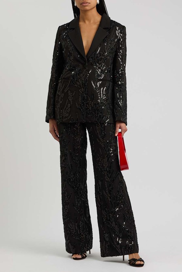 Sequin-Embellished Wide-Leg Twill Trousers from Stine Goya