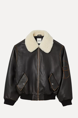 Shearling-Collar Leather Jacket from Sandro