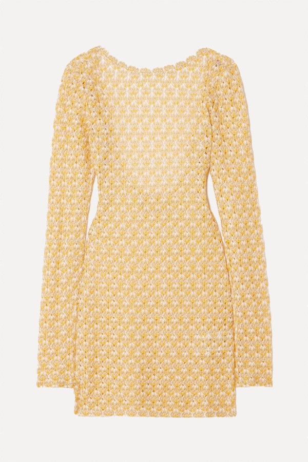 Scalloped Metallic Crochet-Knit Mini Dress from Missoni