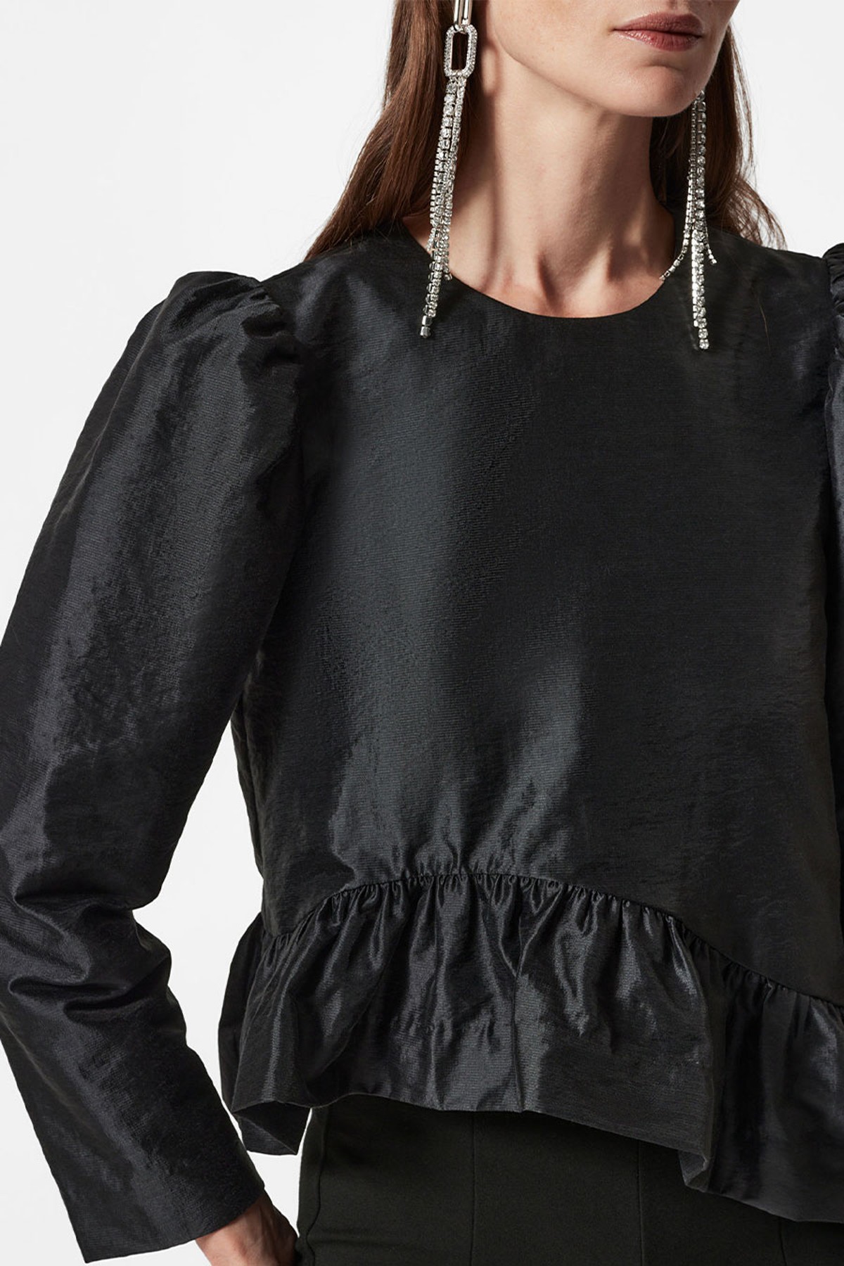 Asymmetric Ruffle-Peplum Blouse