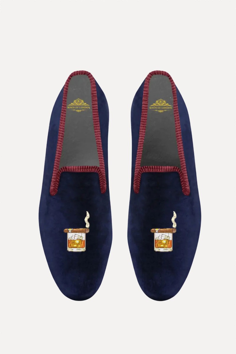 Cigar & Whiskey Glass Velvet Loafers from Bown Of London
