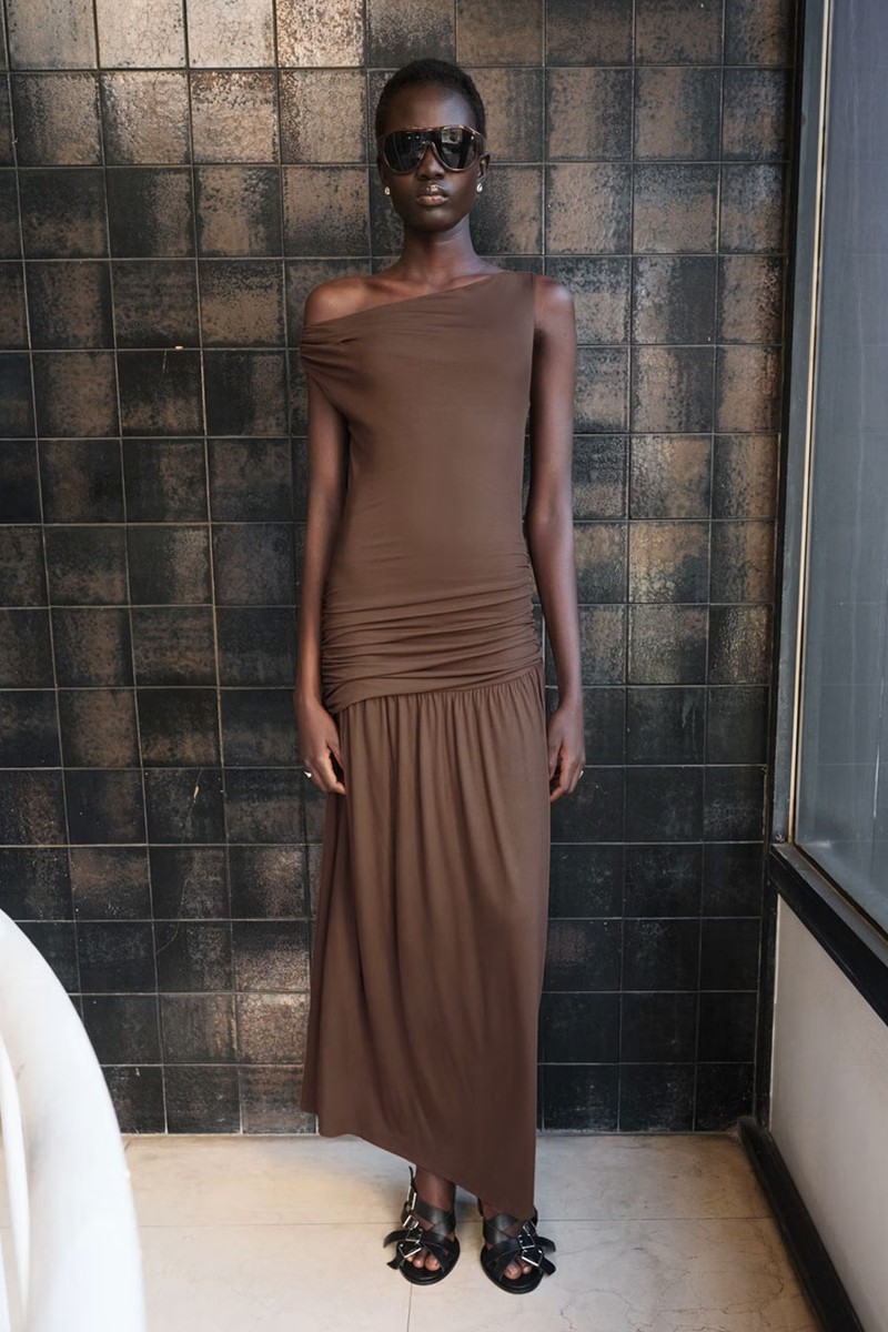 Asymmetrical Dress With Gathered Body