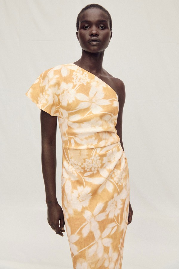Asymmetrical Floral Linen Dress from Mango