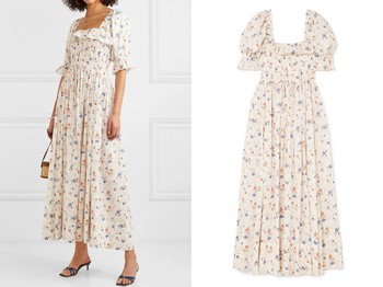 Sol Shirred Floral-Print Swiss-Dot Cotton-Voile Maxi Dress