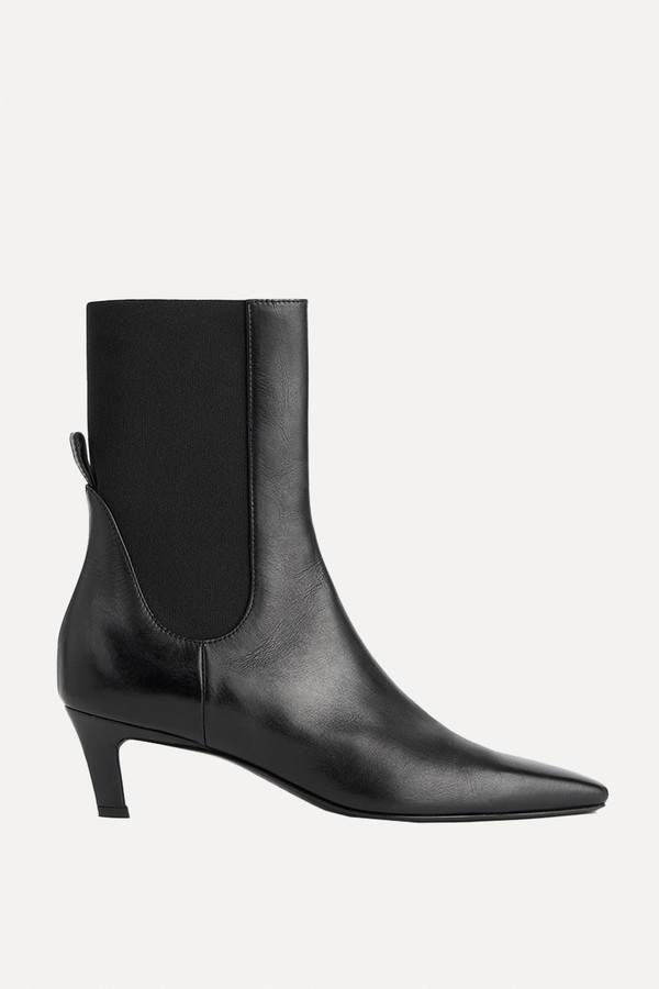 Leather Mid-Heel Boots 