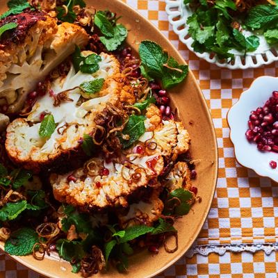 Whole Harissa-Roasted Cauliflower With Crispy Onions