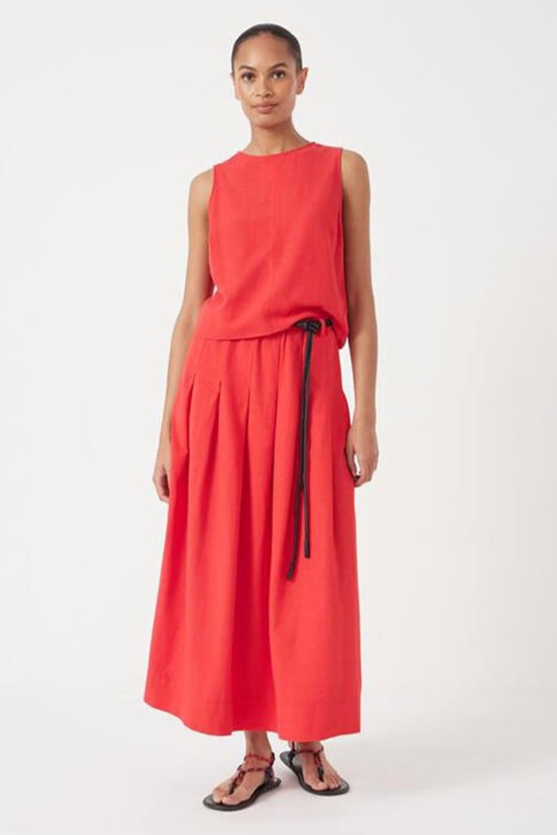 Ivy Pleated Linen Blend Midi Skirt from Hush