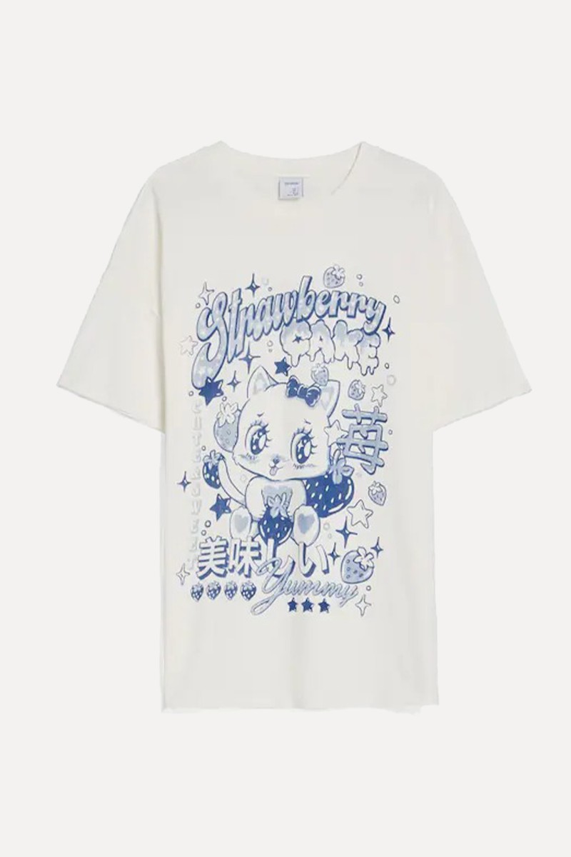 Printed Short Sleeve Oversize T-Shirt from Bershka