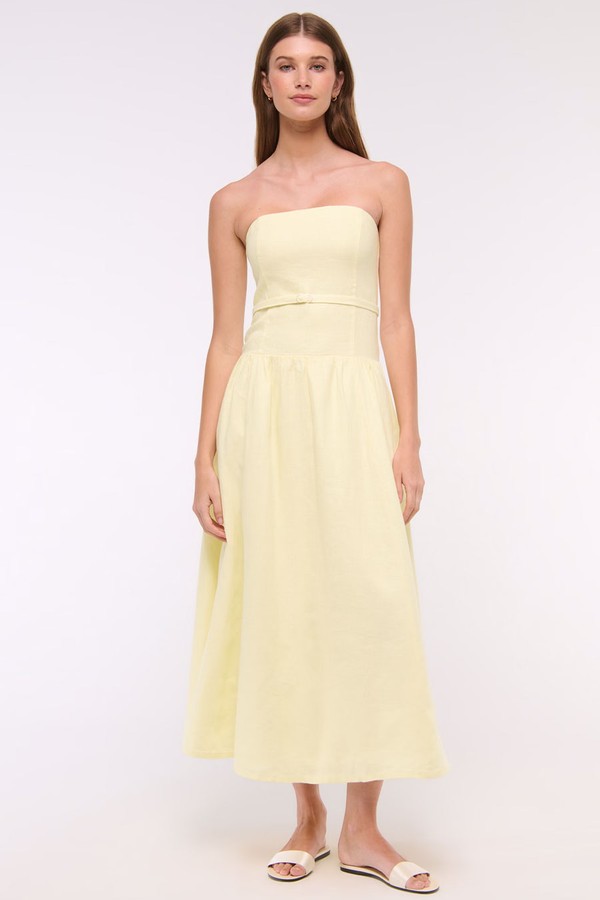 Premium Linen Drop-Waist Belted Midi Dress