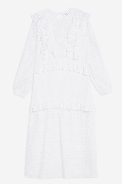 Ivory Broderie Frill Midi Dress