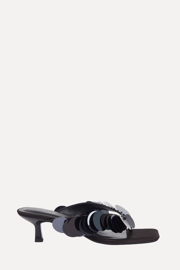 Forever Comfort Sequin Toe Thong Kitten Heels