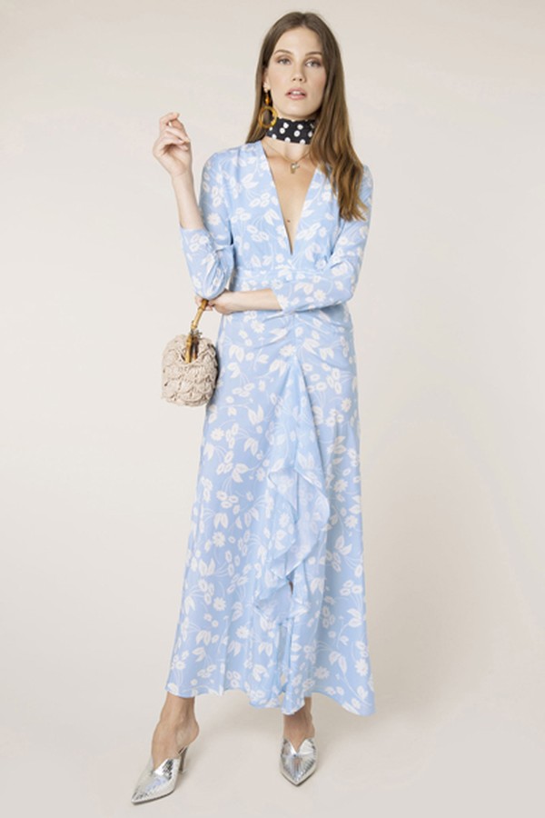 Rose Abstract Daisy Blue Dress
