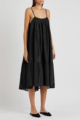 Salland Black Tiered Cotton Midi Dress from Merlette