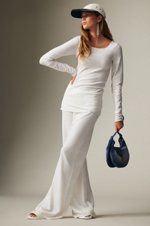 Sequined Mesh Wide-Leg Trouser