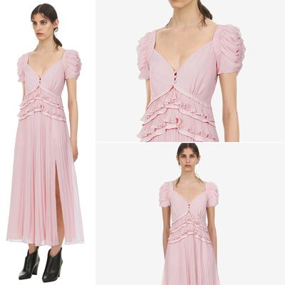 Pink Chiffon Midi Dress
