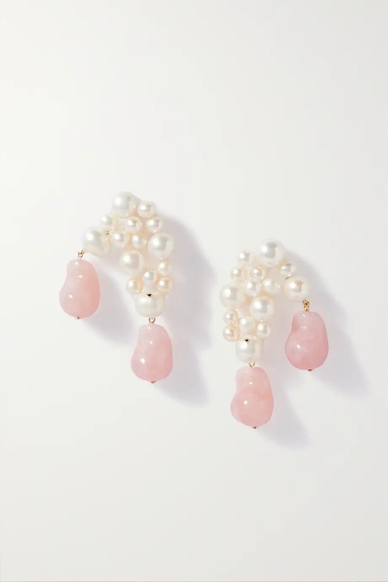 Recycled Gold Vermeil, Pearl and Resin Earrings from Completedworks