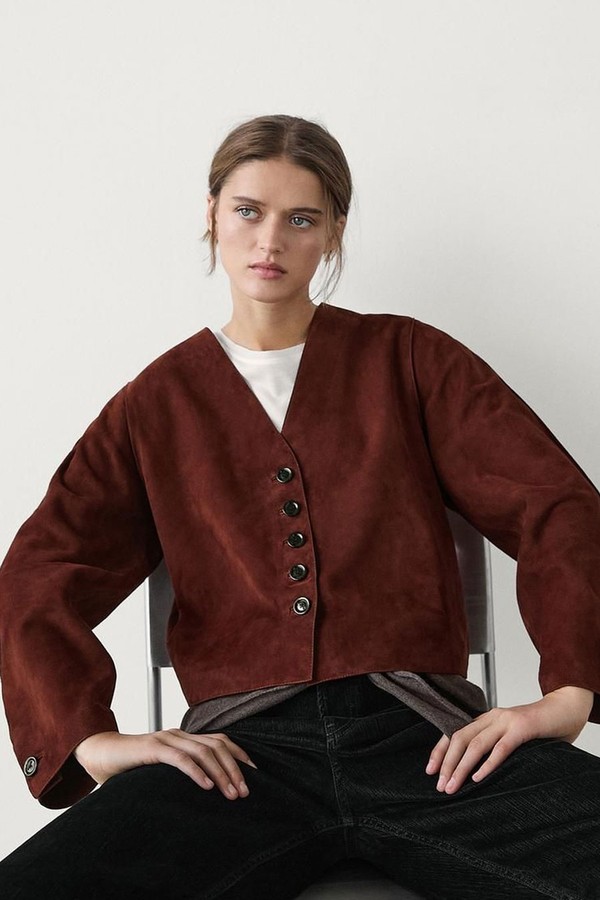 Short Suede Leather Jacket from Massimo Dutti