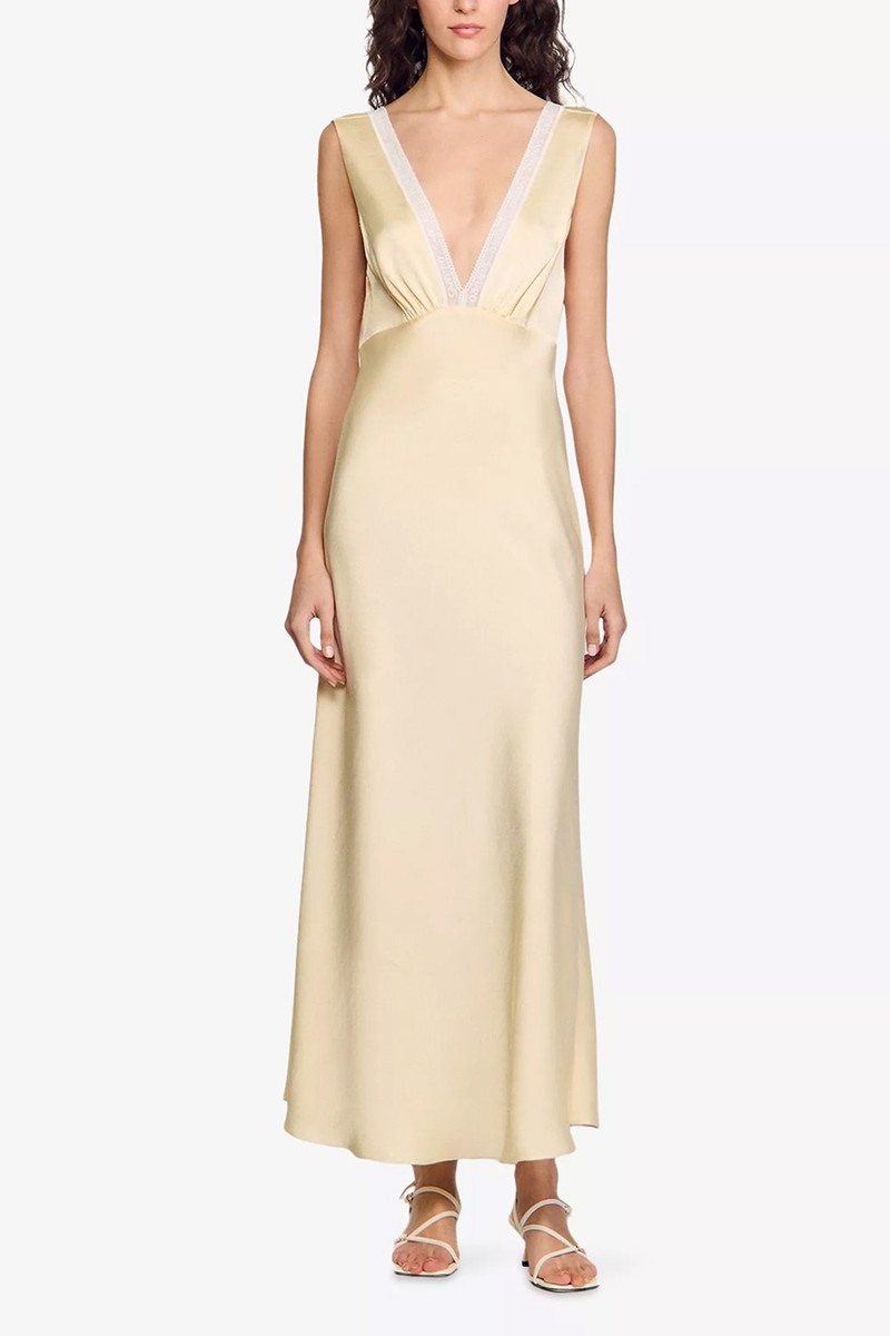 V-Neck Satin Maxi Dress from Sandro