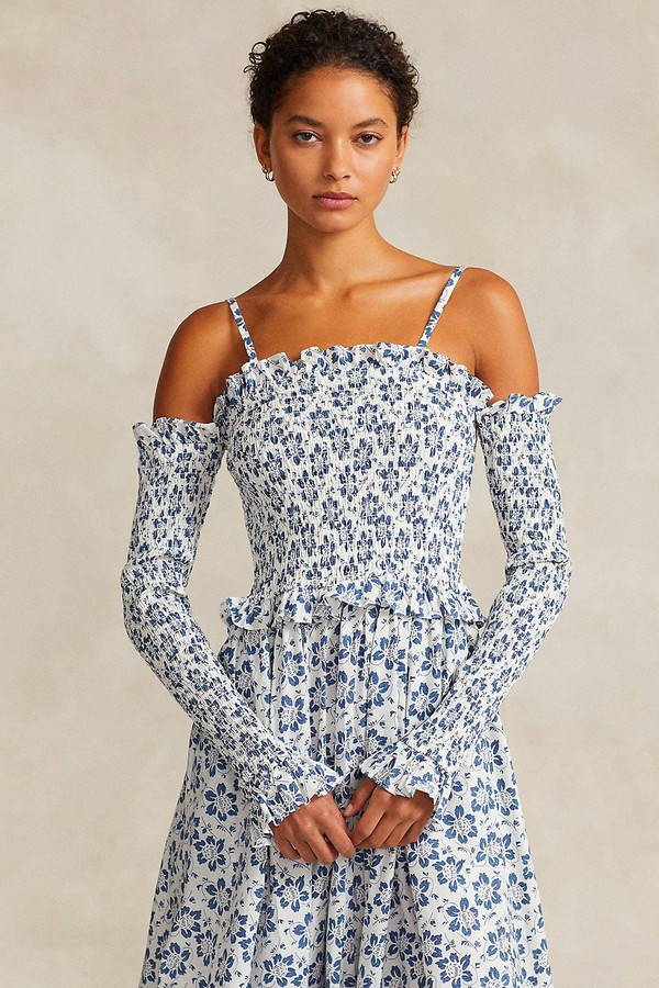 Floral Smocked Cotton Midi Dress
