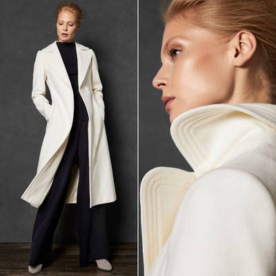 Wide Collar Long Wool Wrap Coat