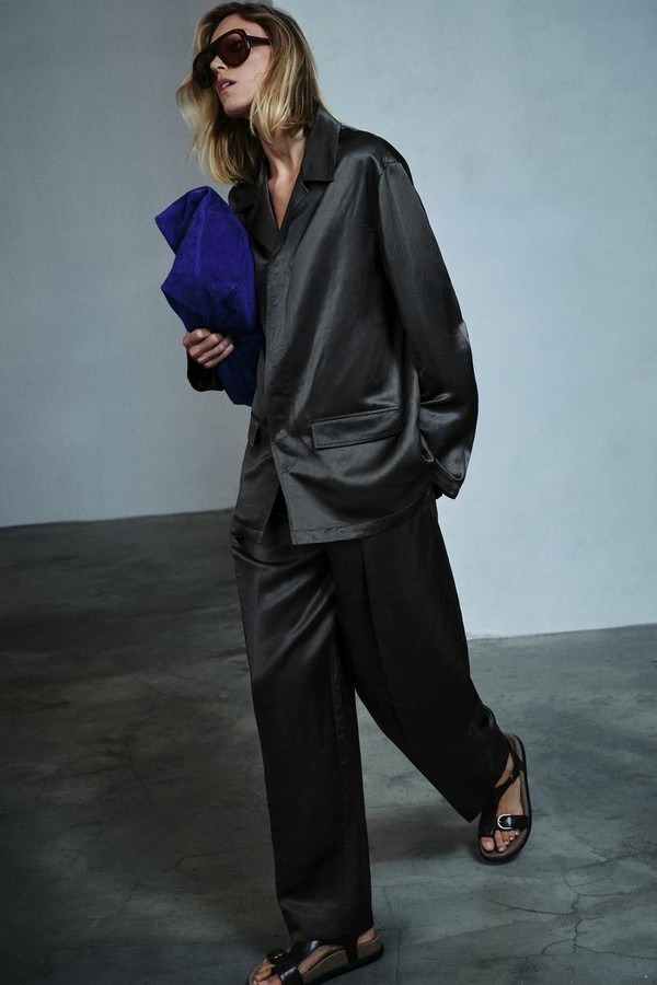 Zw Collection Satin Linen Blend Blazer