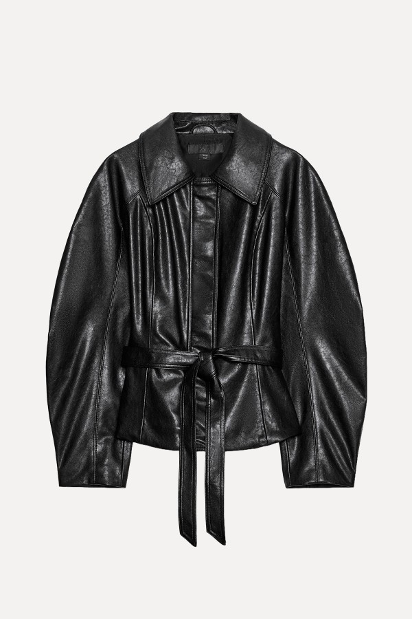 Leather Effect Belted Jacket