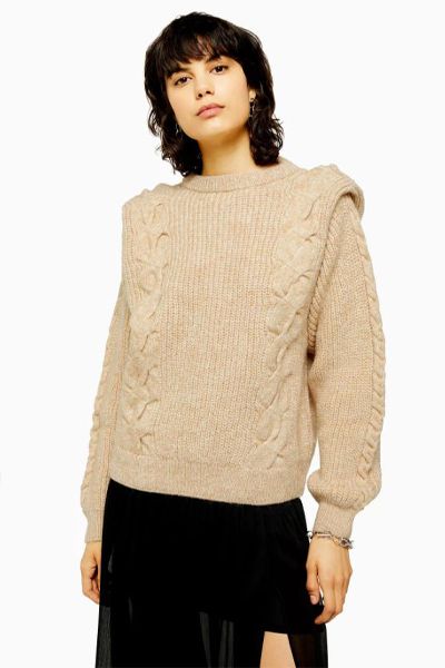 IDOL Bold Shoulder Cable Knit Jumper