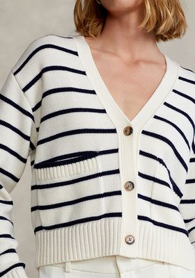 Striped Merino Wool V-Neck Cardigan