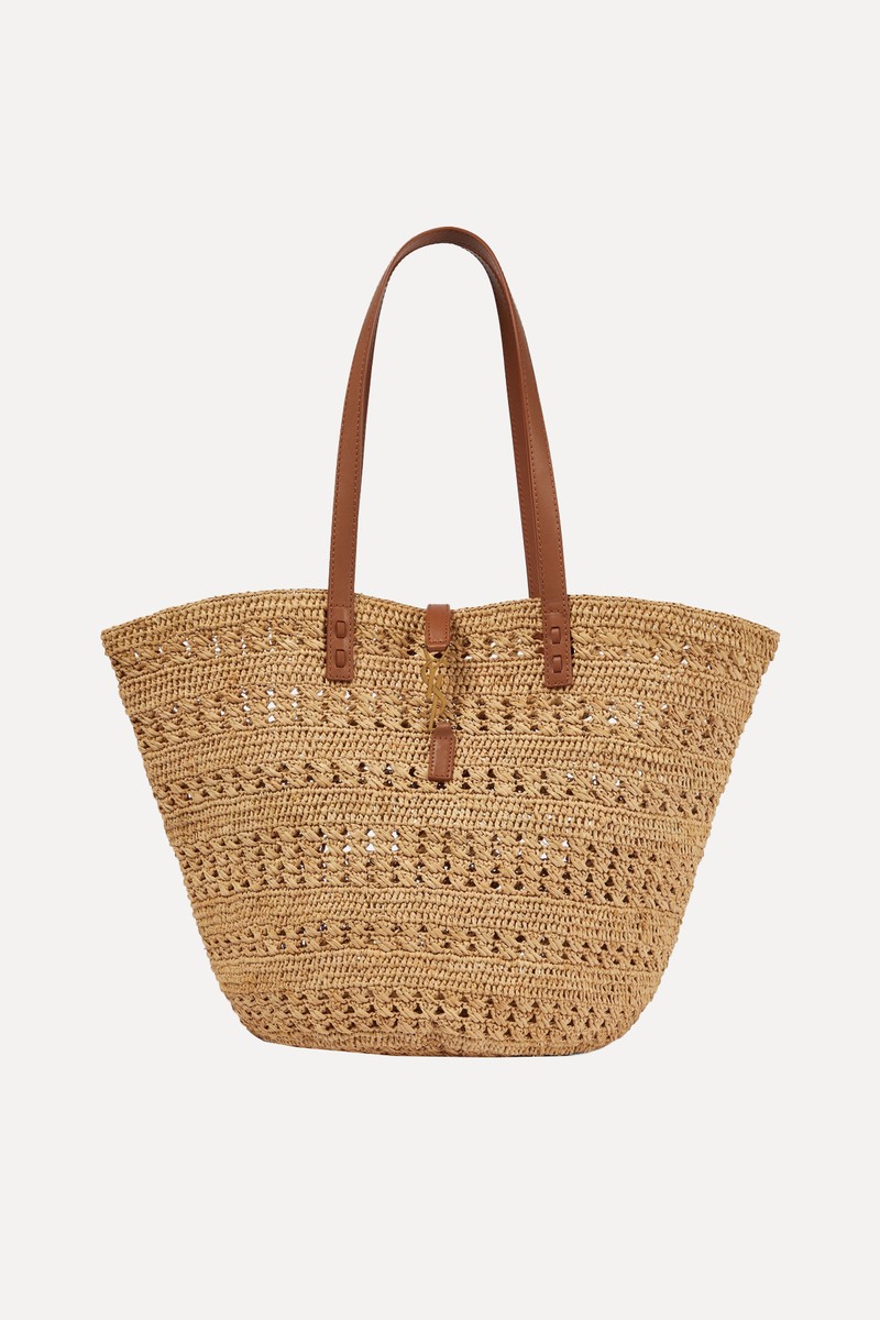 Panier Medium Leather-Trimmed Raffia Tote from Saint Laurent