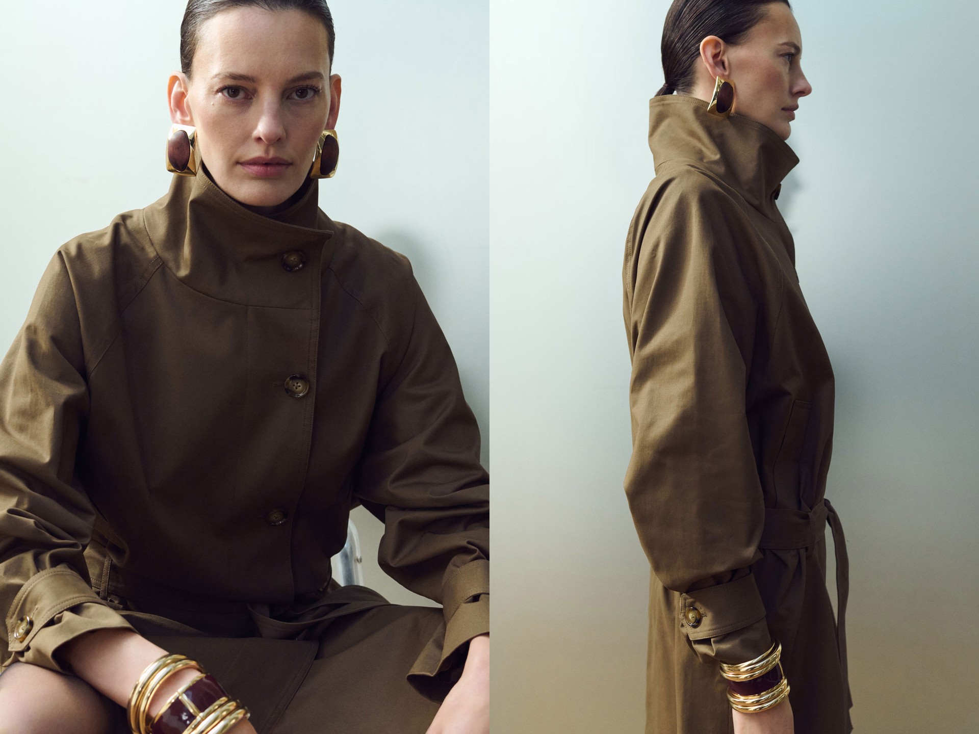 Funnel Neck Belted Trench Coat from Mango
