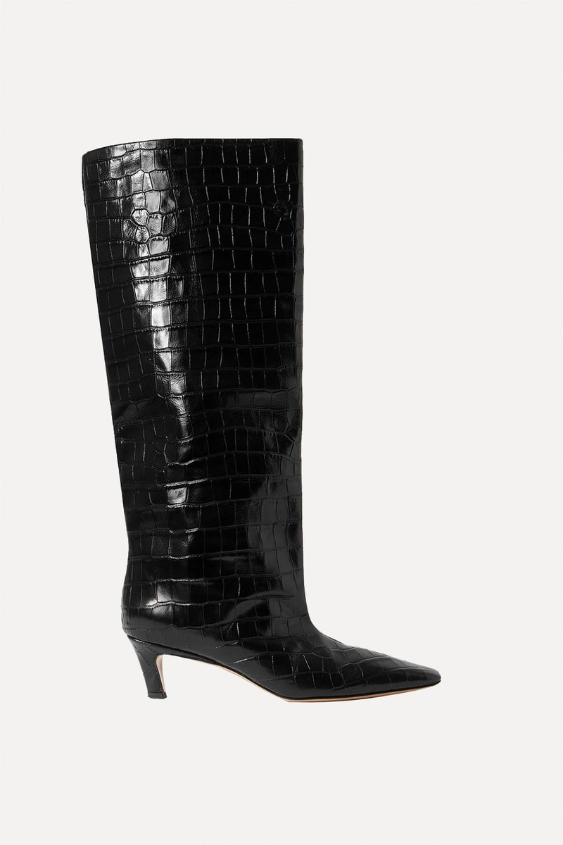 Croc-Effect Leather Knee-High Boots from Toteme