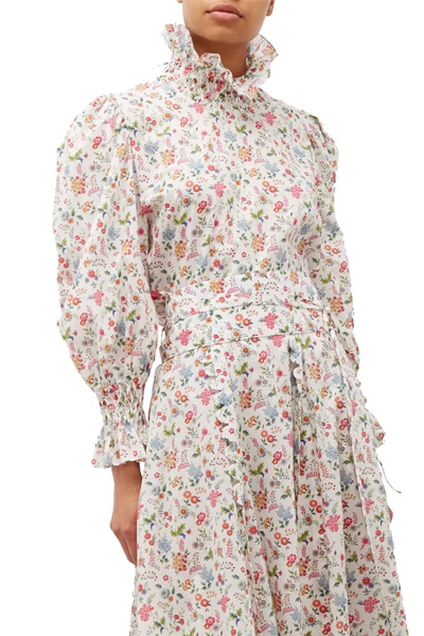 Collia Floral-Print Smocked Cotton Top from Horror Vacui