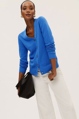 Cotton Rich V-Neck Relaxed Cardigan from Marks & Spencer