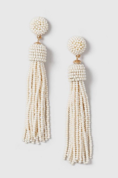 Cream Bead Tassel Earrings