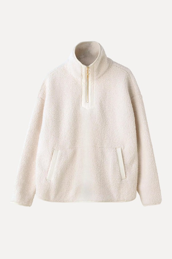 Ecru Boucle 3/4 Zip Fleece, Ecru from Truly