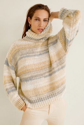 Stand-Collar Striped Sweater