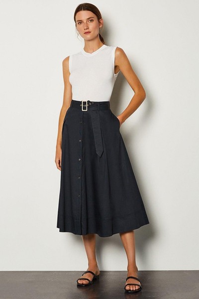 Cotton Poplin Button Up Skirt