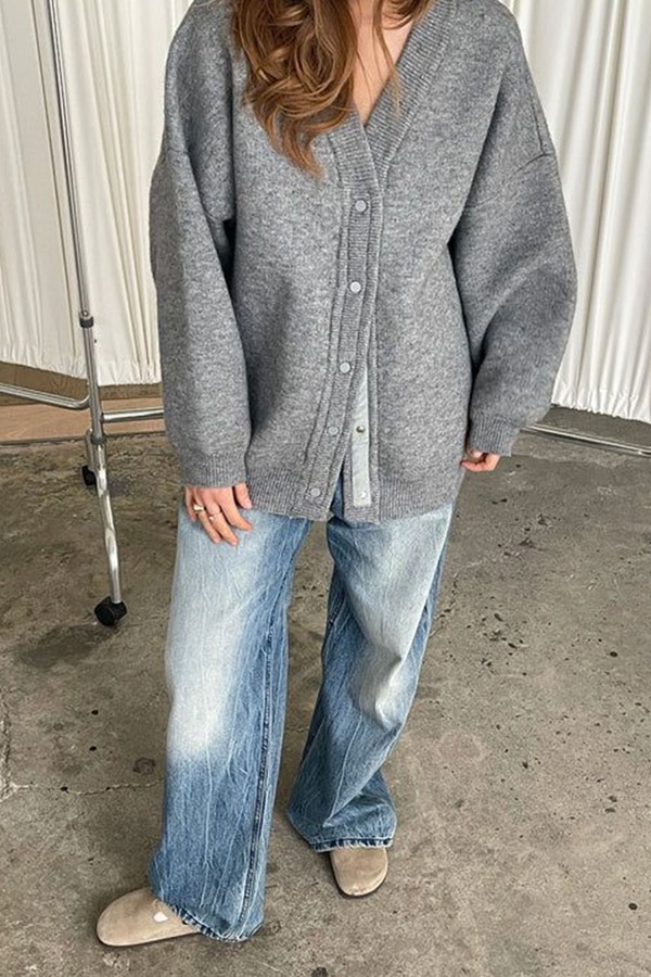 Oversized Press Button Cardigan
