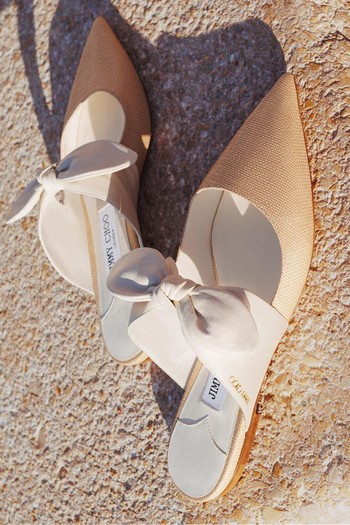 Latte Nappa Leather With Raffia Flats, £525 | Jimmy Choo