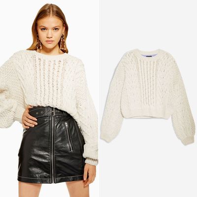 Blouson Cropped Cable Jumper