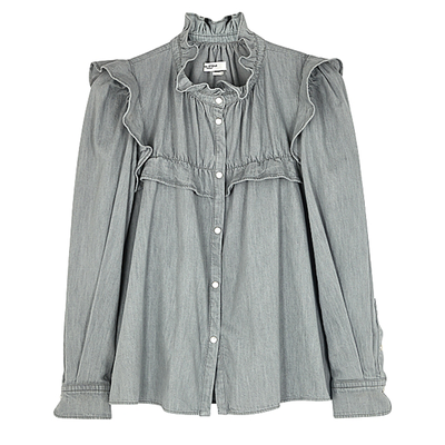 Idety Grey Ruffle-Trimmed Denim Blouse from Isabel Marant Étoile