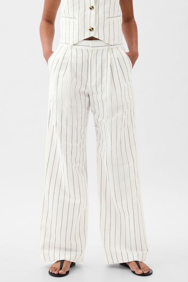 High Waisted Linen Cotton Blend Trousers