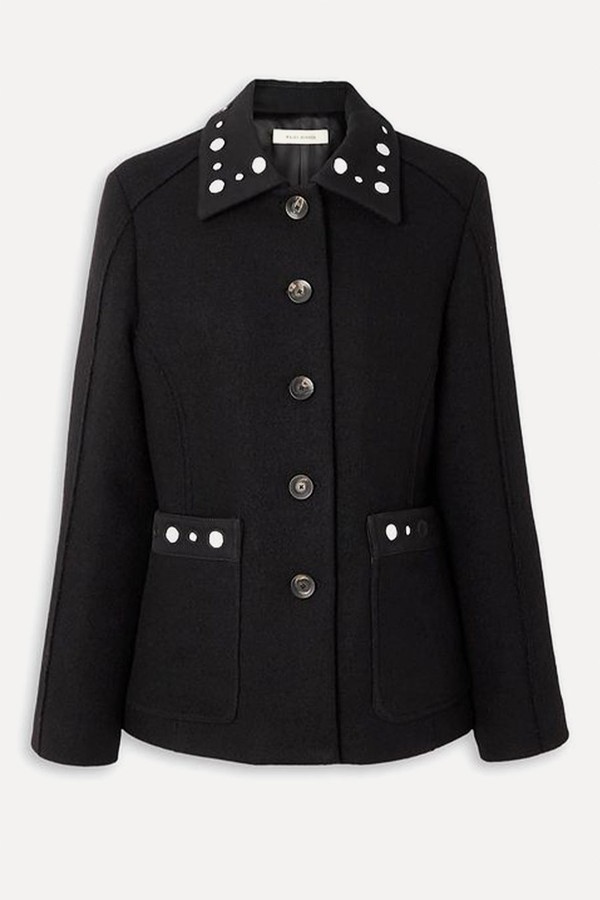 Mirror-Embellished Twill-Trimmed Wool Jacket