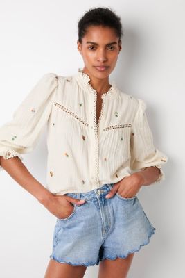 Francine Floral Embroidered Long Sleeve Blouse from Wyse