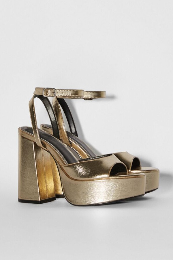 Metallic Heeled Platform Sandals from Bershka
