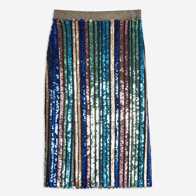 Sequin Stripe Midi Skirt