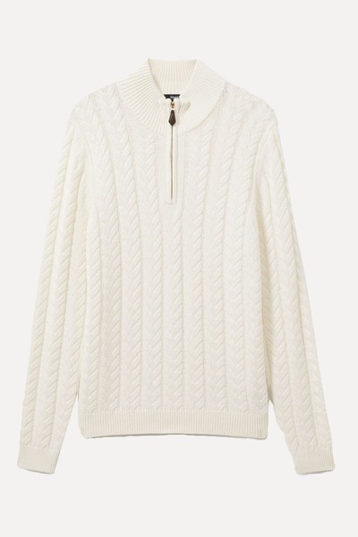 Cabled Zip-Neck Jumper With Cotton & Wool from Reiss