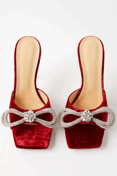 Double Bow 95 Square-Toe Embellished Velvet Mules from Mach & Mach