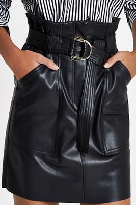 Black Paperbag Waist Faux Leather Mini Skirt